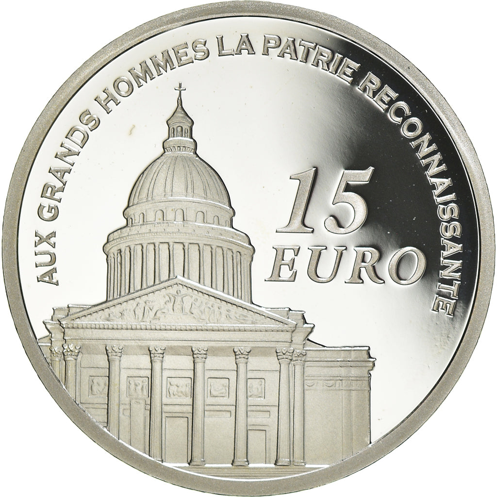 France, 15 Euro, Le Panthéon, 2007, Paris, BE, MS(65-70), Silver, KM:A1450