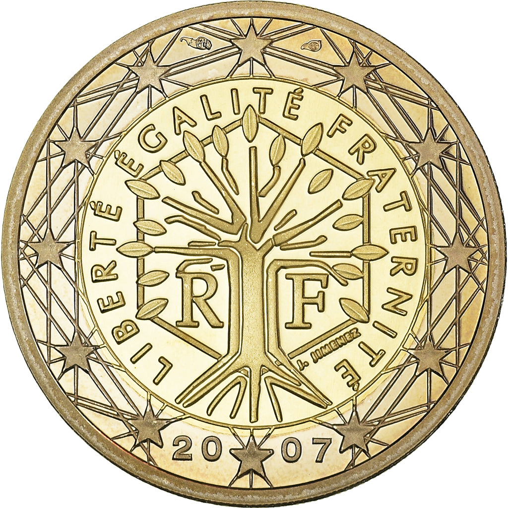 France, 2 Euro, 2007, Paris, Proof / BE, MS(65-70), Bi-Metallic, KM:1414