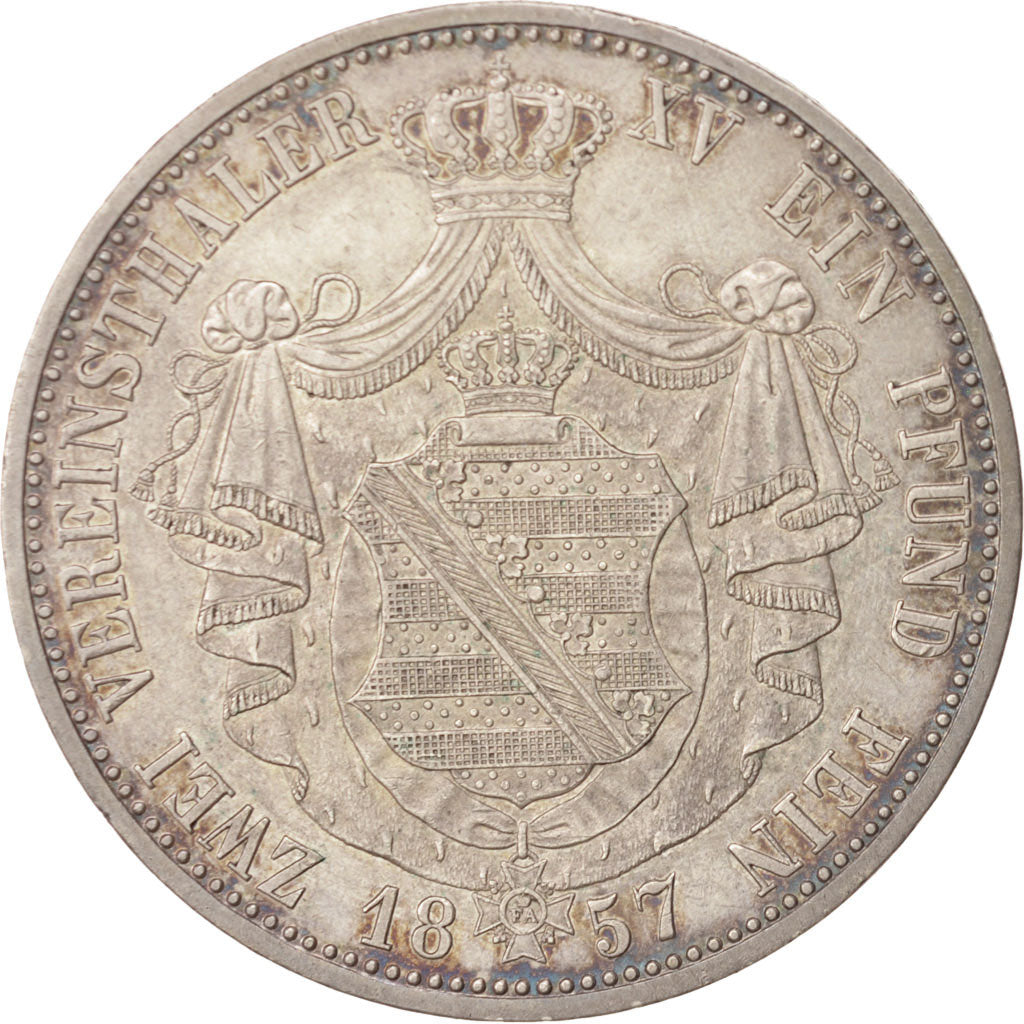 German States, SAXONY-ALBERTINE, Johann, 2 Thaler, 3-1/2 Gulden, 1857, Dresden