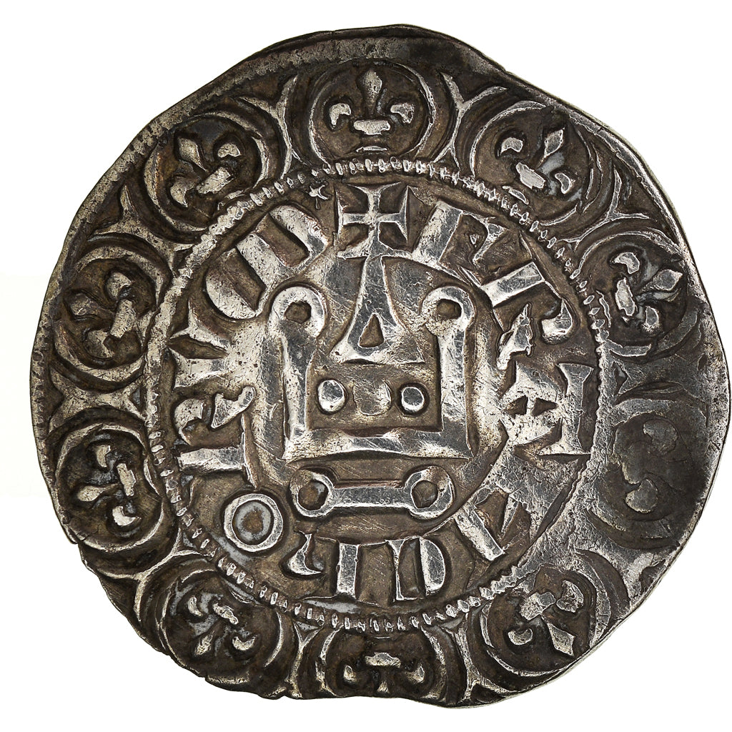 Coin, France, Charles IV, Maille Blanche, AU(50-53), Silver, Duplessy:243