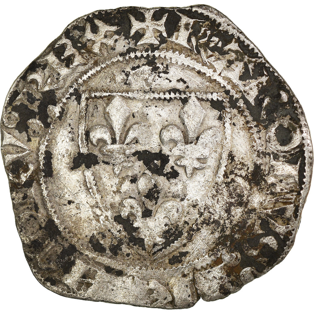 Coin, France, Charles VI, Blanc Guénar, Tournai, VF(20-25), Billon