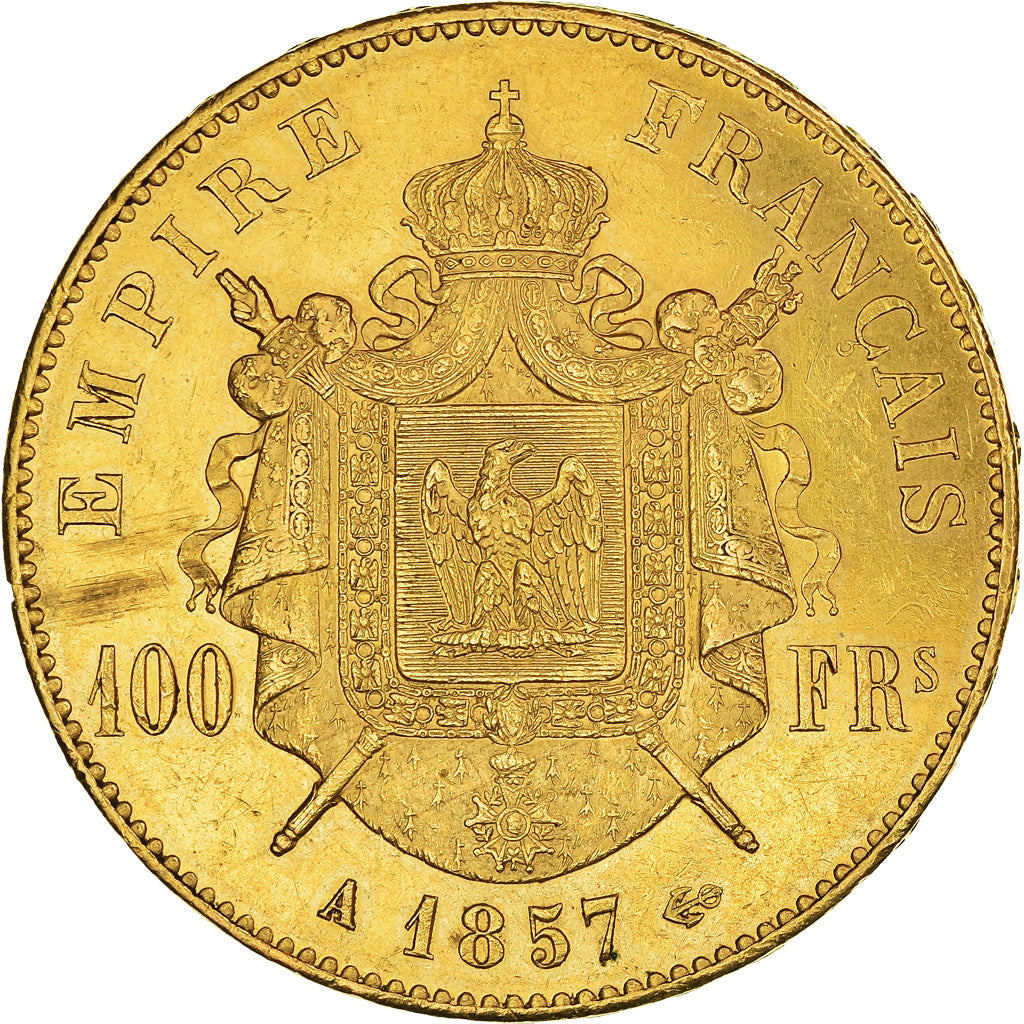 Moneta, Francia, Napoleon III, 100 Francs, 1857, Paris, BB+, Oro, KM:786.1