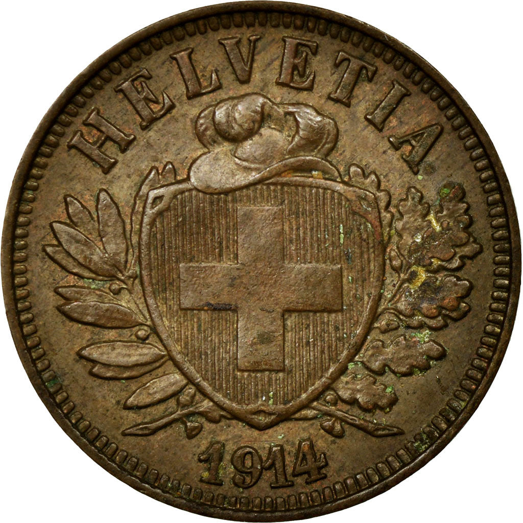 Coin, Switzerland, 2 Rappen, 1914, Bern, AU(50-53), Bronze, KM:4.2