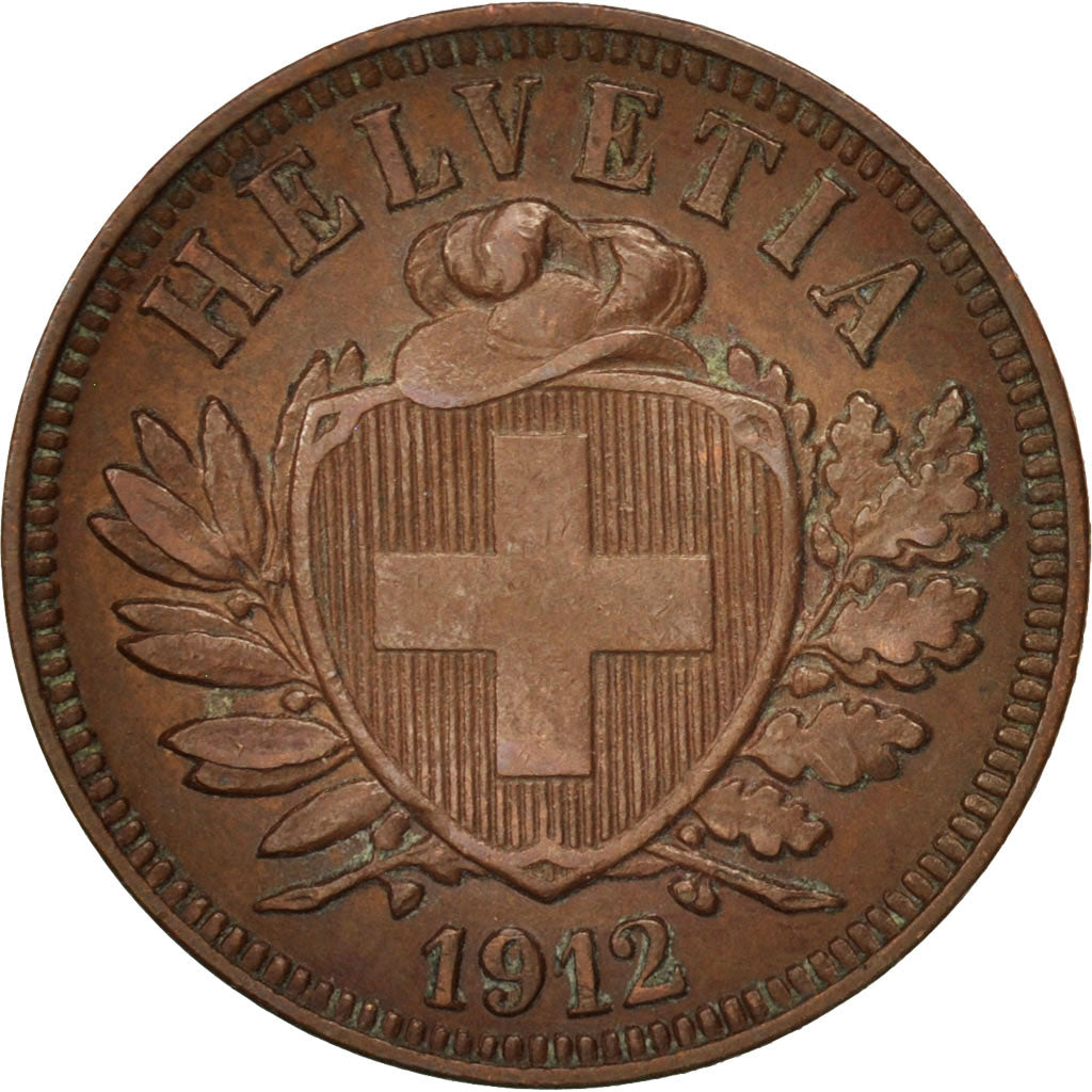 Switzerland, 2 Rappen, 1912, Bern, AU(50-53), Bronze, KM:4.2