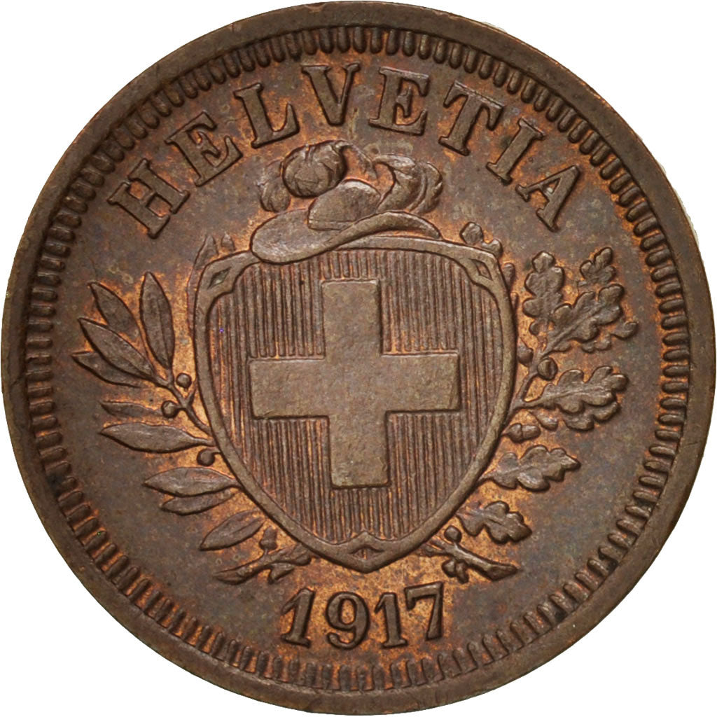 Coin, Switzerland, Rappen, 1917, Bern, AU(55-58), Bronze, KM:3.2