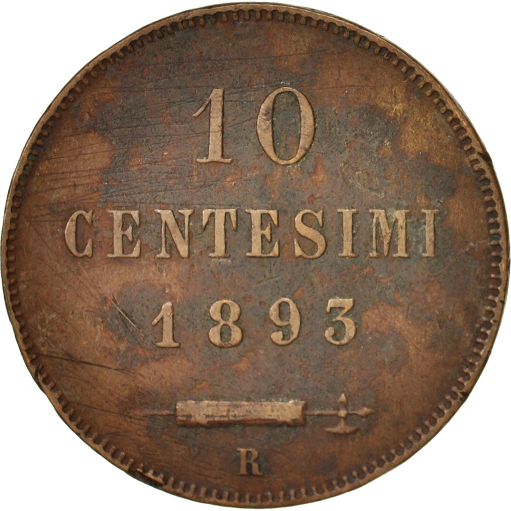 San Marino, 10 Centesimi, 1893, Roma, EF(40-45), Copper, KM:2