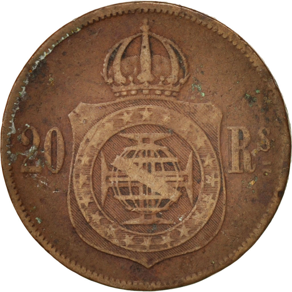 Coin, Brazil, Pedro II, 20 Reis, 1868, VF(20-25), Bronze, KM:474