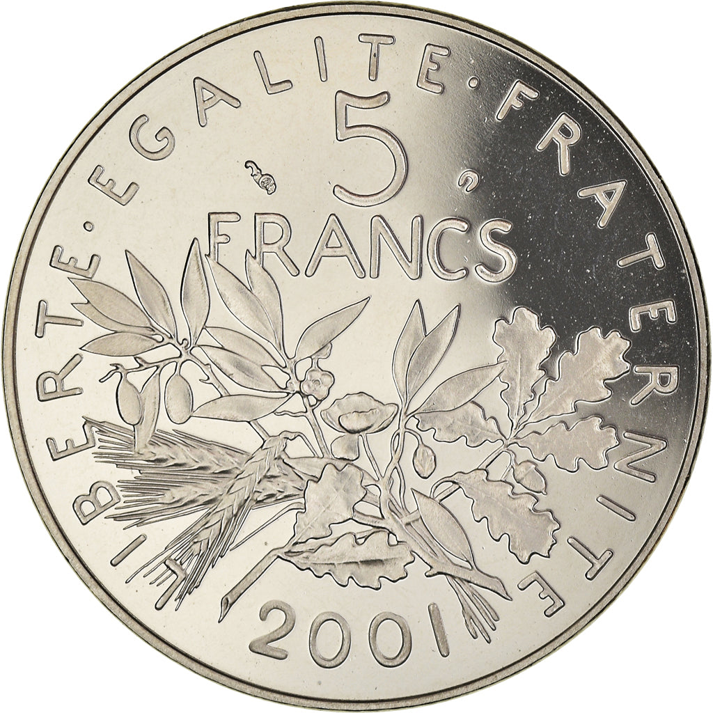 Moneta, Francia, Semeuse, 5 Francs, 2001, Paris, Proof / BE, FDC, Nichel
