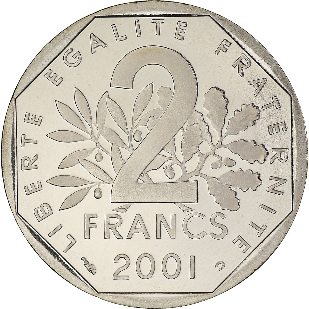 Moneda, Francia, Semeuse, 2 Francs, 2001, Paris, Proof / BE, FDC, Níquel