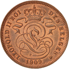 Belgium, Leopold II, 2 Centimes, 1909, AU(55-58), Copper, KM:35.1