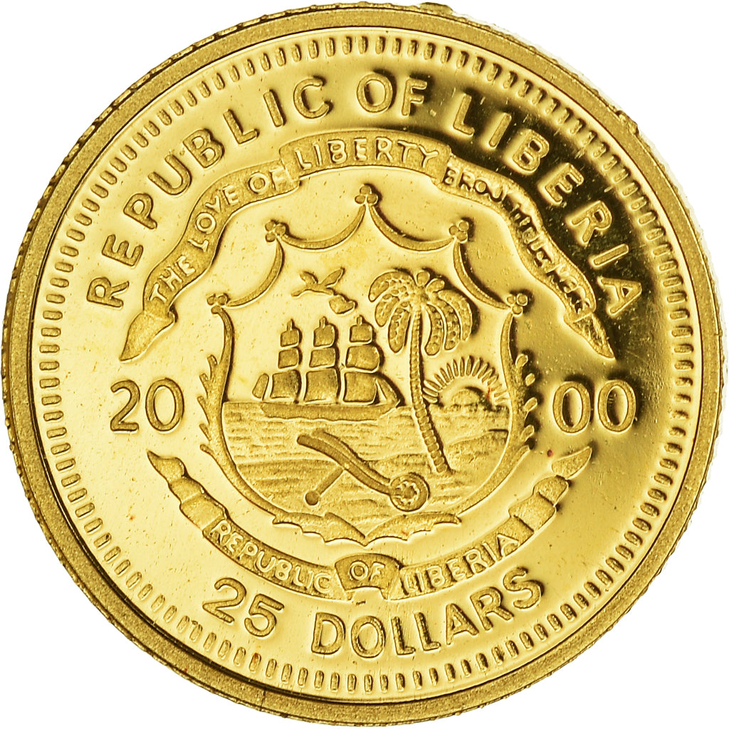 Coin, Liberia, 25 Dollars, 2000, American Mint, Proof, MS(65-70), Gold, KM:631