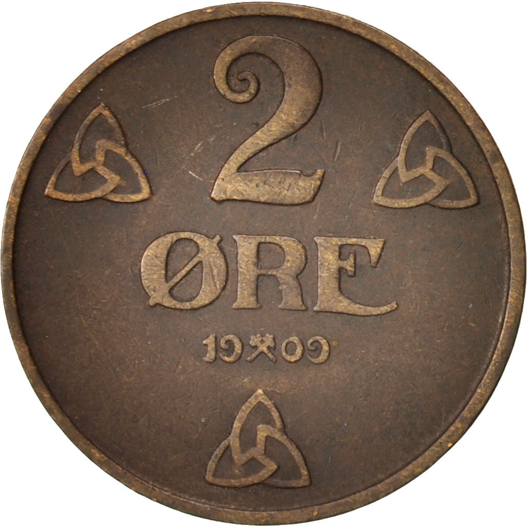 Norway, Haakon VII, 2 Öre, 1909, EF(40-45), Bronze, KM:371