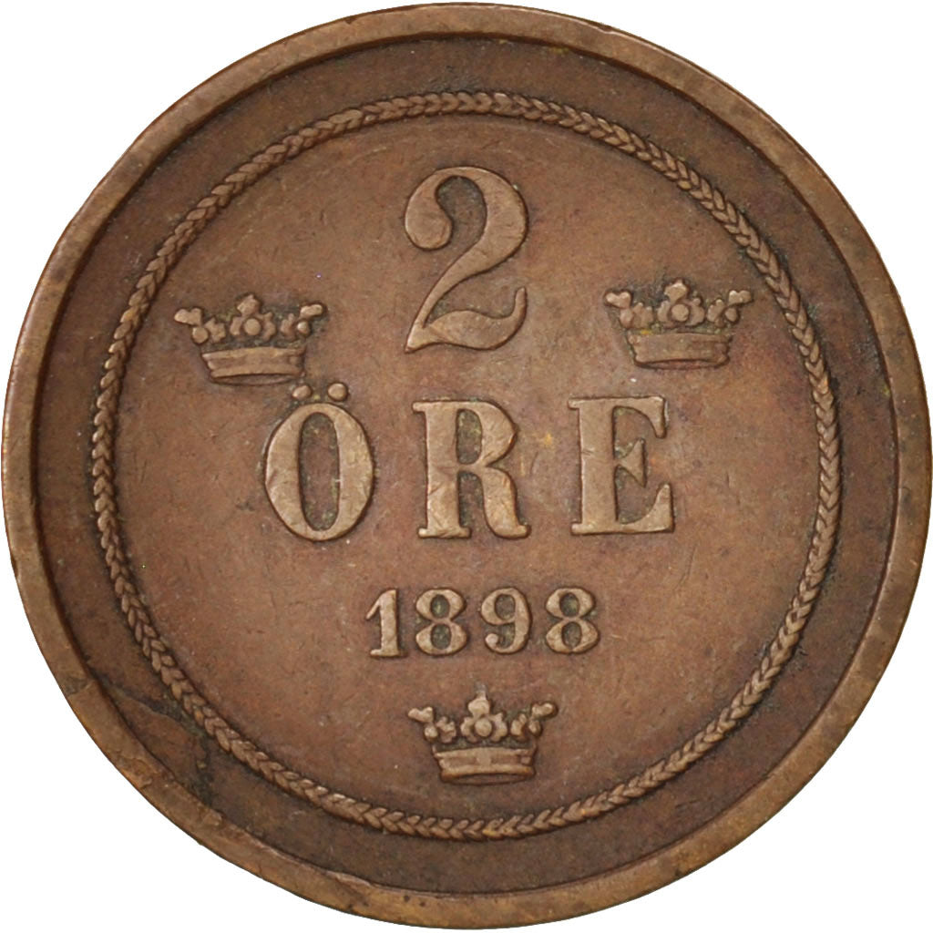Sweden, Oscar II, 2 Öre, 1898, EF(40-45), Bronze, KM:746