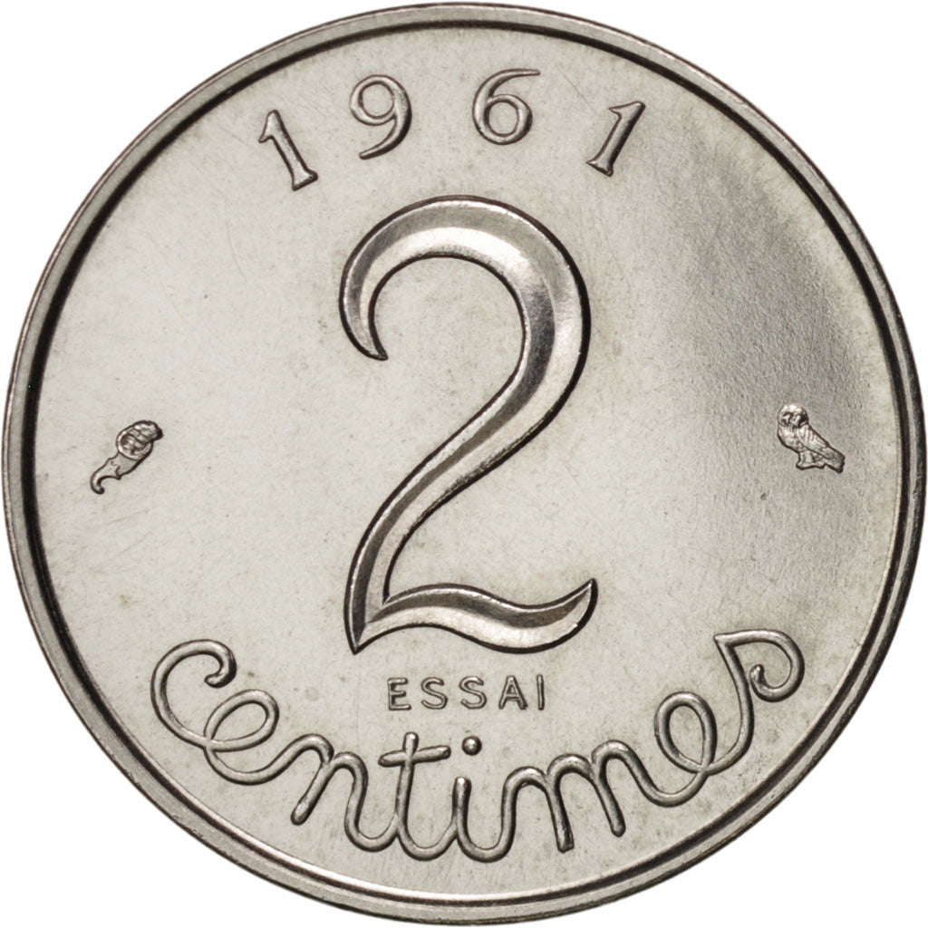 France, Épi, 2 Centimes Pattern, 1961, MS(63), Stainless Steel, Gadoury:108