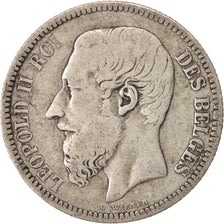 Belgium, Leopold II, 2 Francs, 2 Frank, 1866, VF(20-25), Silver, KM:30.1