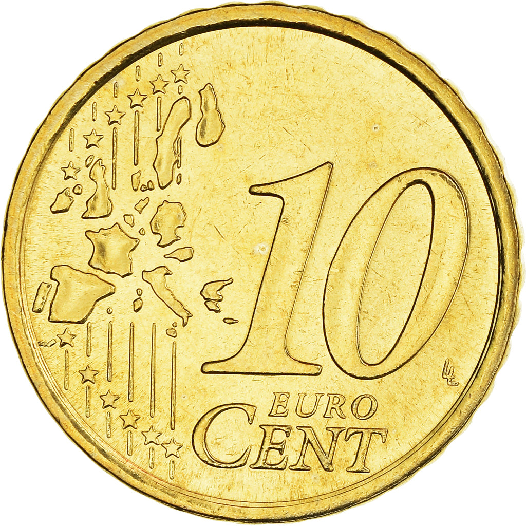 San Marino, 10 Euro Cent, 2002, MS(65-70), Latão, KM:443