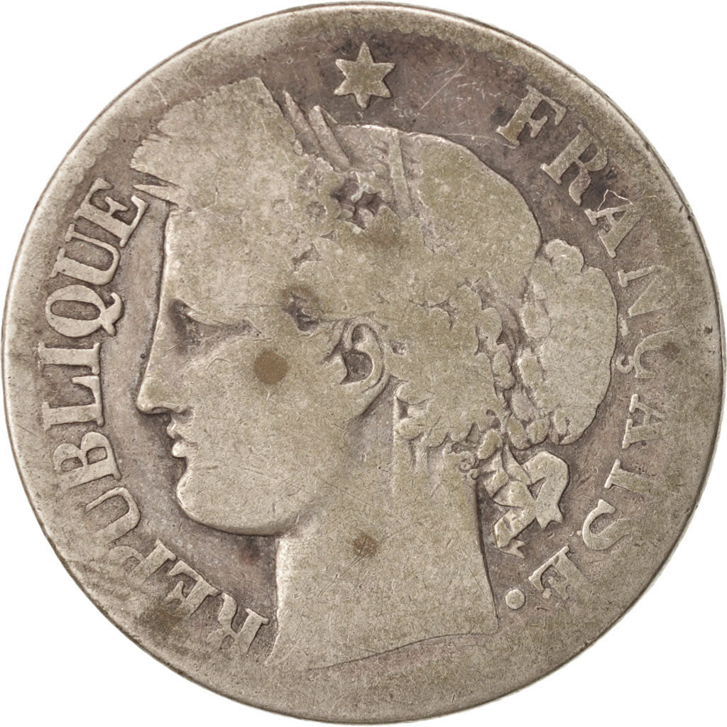 France, Cérès, 2 Francs, 1871, Paris, VG(8-10), Silver, KM:817.1, Gadoury:530