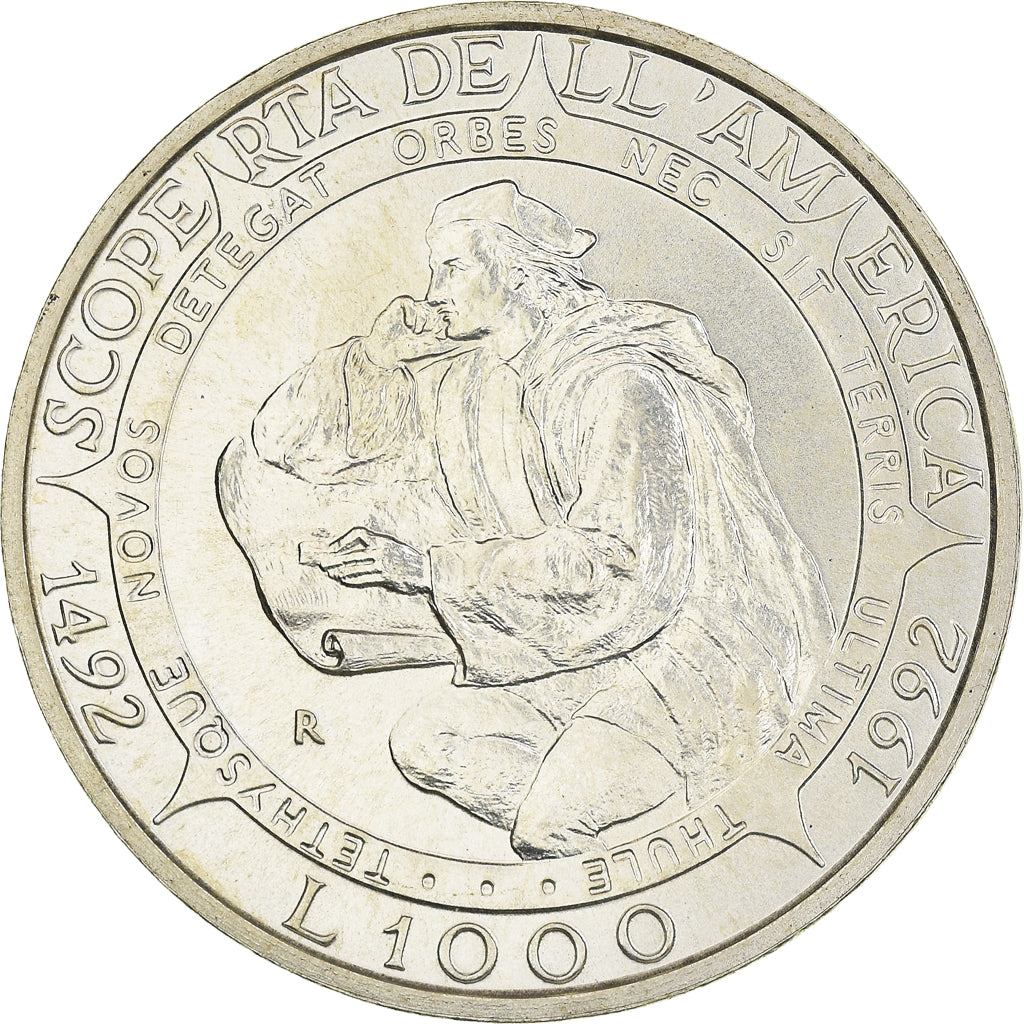Moneta, San Marino, 500ème anniversaire - Découverte de l'Amérique, 1000