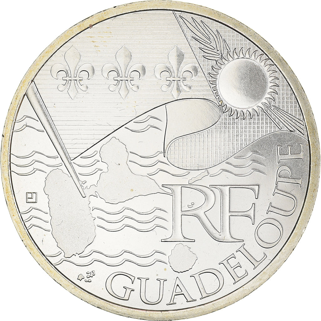 Francia, 10 Euro, Euros des régions, 2010, Paris, Guadeloupe, FDC, Argento