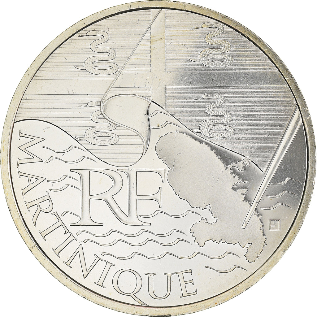 France, 10 Euro, Euros des régions, 2010, Paris, Martinique, MS(65-70), Silver