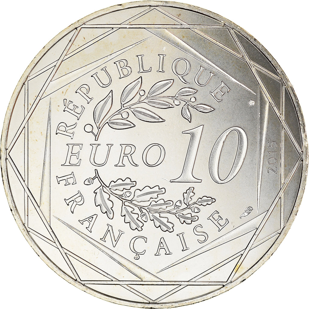 France, 10 Euro, Liberté Astérix Flamme, 2015, Paris, MS(65-70), Silver