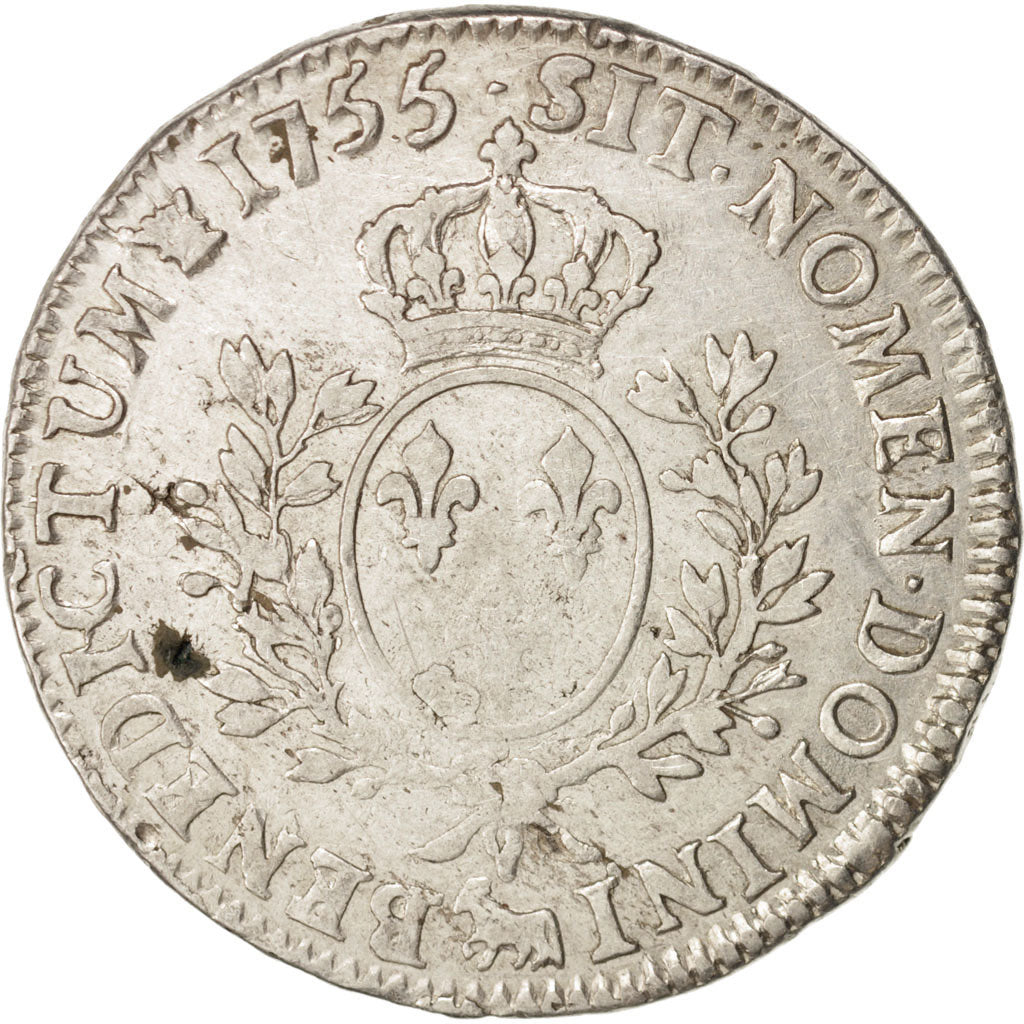 France, Louis XV, Écu de Béarn au bandeau, 1755, Pau, TB, Argent, Gadoury 322a