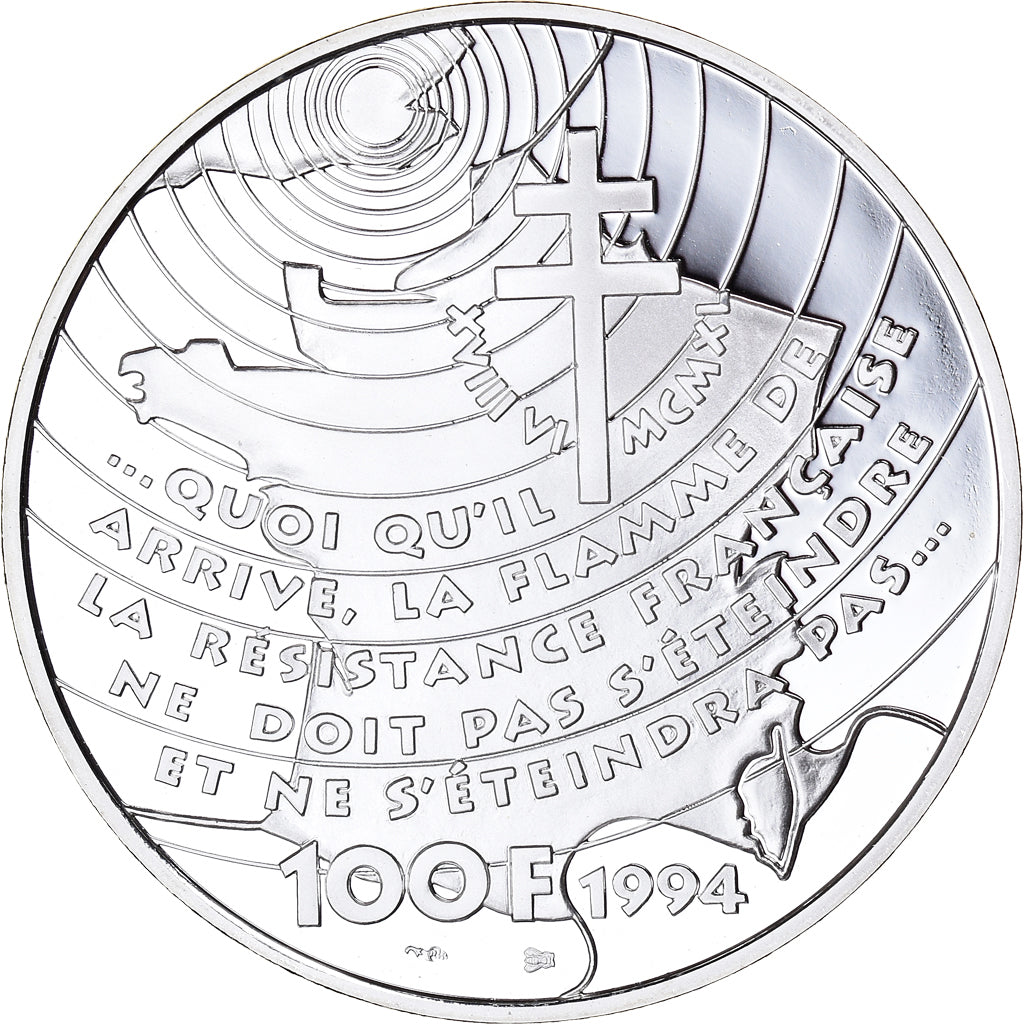Coin, France, Appel du 18 juin 1940, 100 Francs, 1994, ESSAI, MS(65-70), Silver