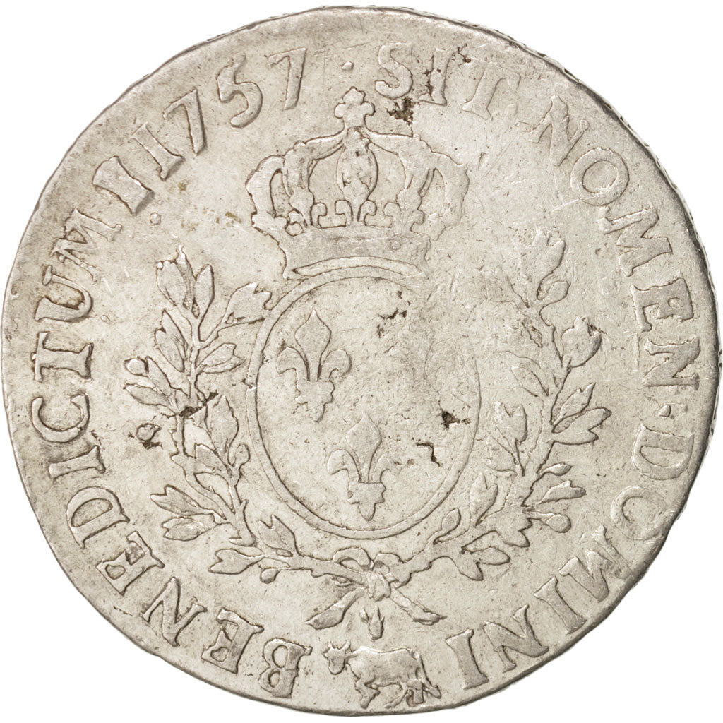 France, Louis XV, Écu de Béarn au bandeau, 1757, Pau, F(12-15), Silver, KM 518