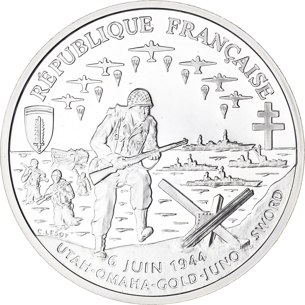 Coin, France, Débarquement, Franc, 1993, Paris, BE, MS(65-70), Silver, KM:1014