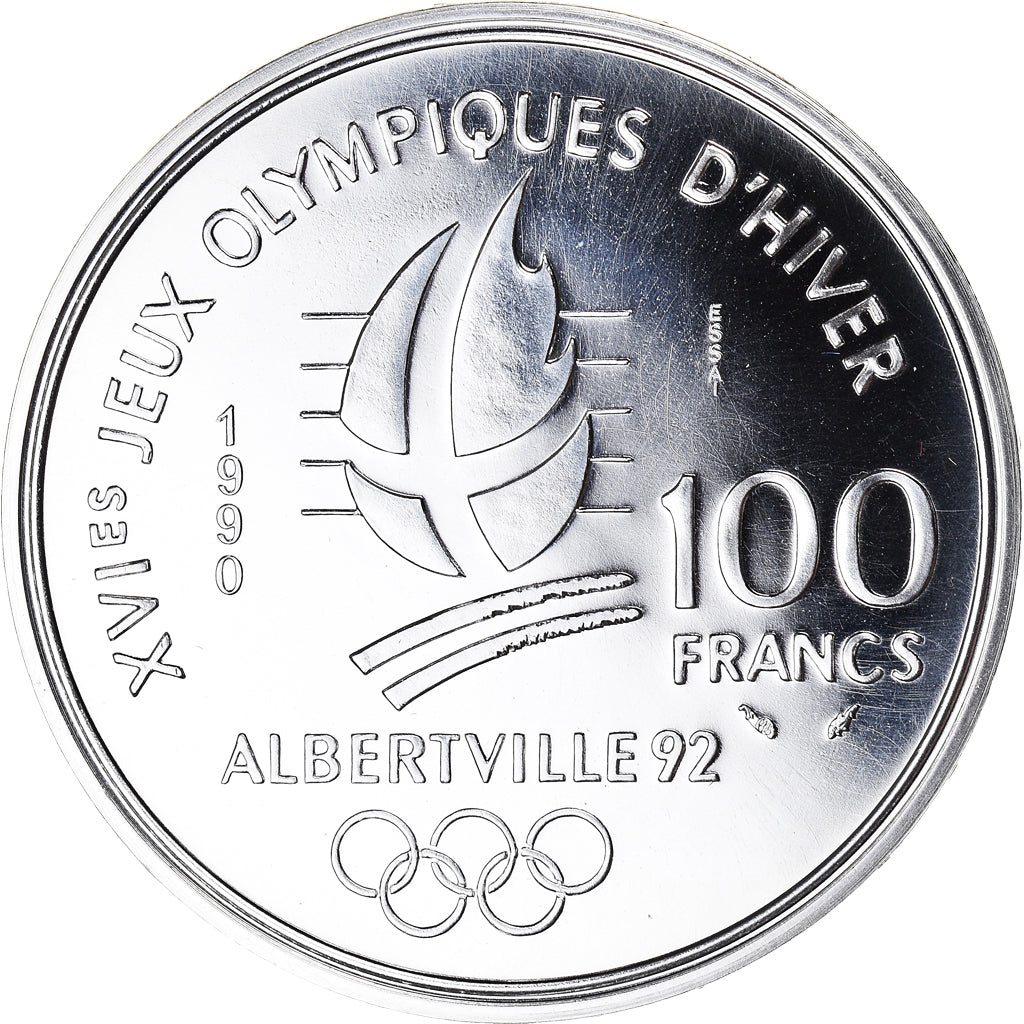 Coin, France, Albertville - Bobsledding, 100 Francs, 1990, ESSAI, MS(65-70)