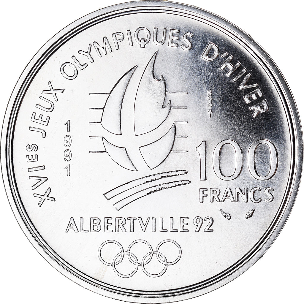 Monnaie, France, Ski de Fond, JO Albertville 92, 100 Francs, 1991, Paris, ESSAI