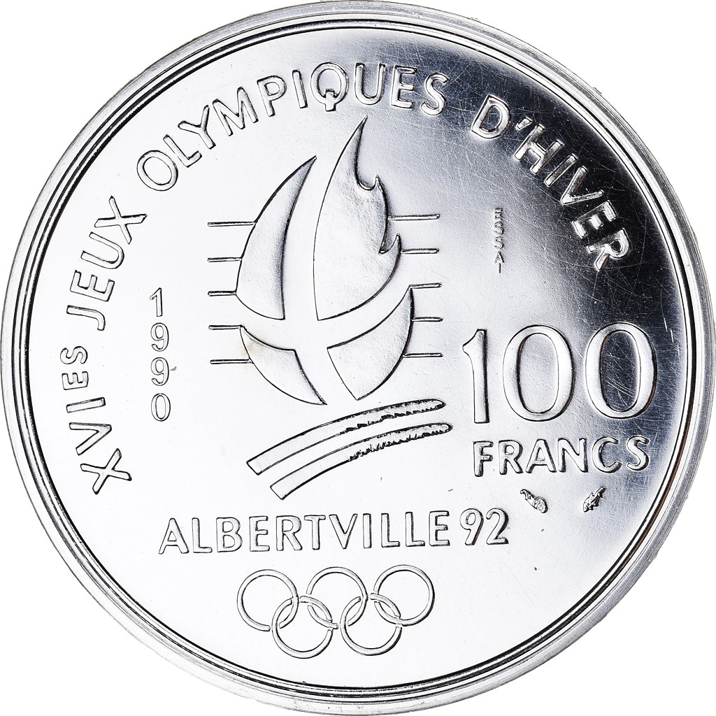 Moeda, França, Slalom skiers, JO Albertville 92, 100 Francs, 1990, ENSAIO