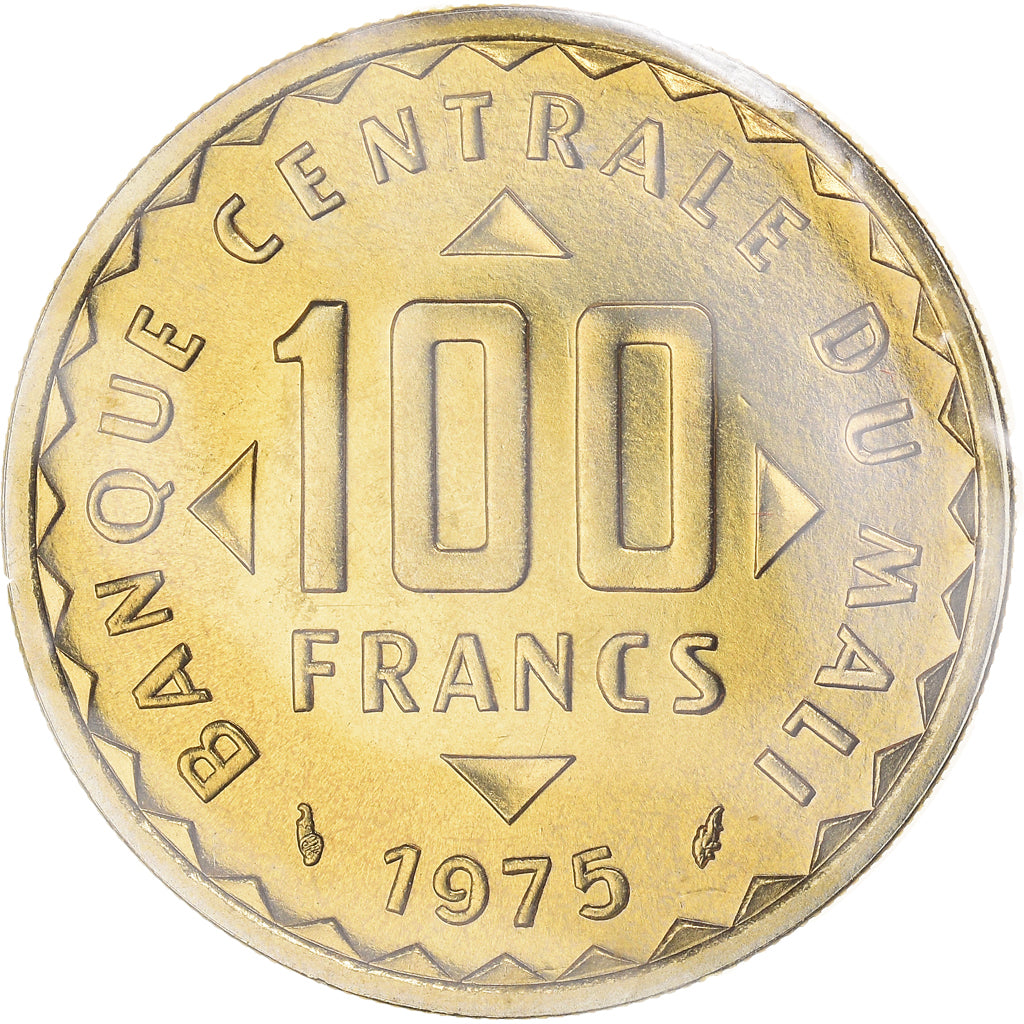 Moeda, Mali, 100 Francs, 1975, ENSAIO, MS(65-70), Níquel-Latão, KM:E2