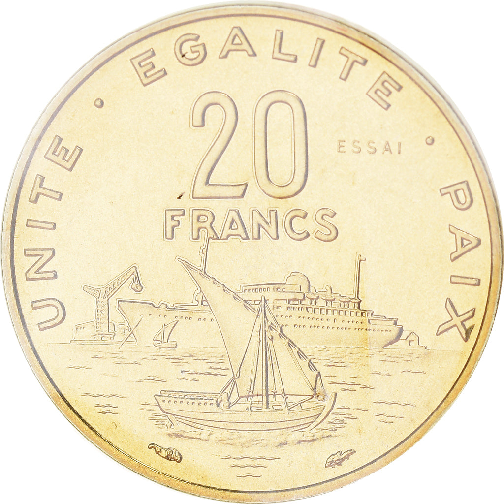 Coin, Djibouti, 20 Francs, 1977, Paris, ESSAI, MS(65-70), Aluminum-Bronze, KM:E5