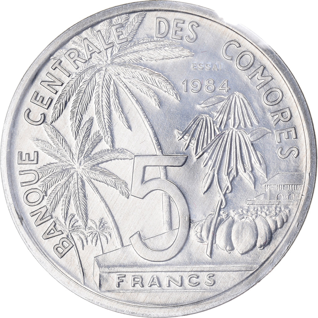 Coin, Comoros, 5 Francs, 1984, Paris, ESSAI, MS(65-70), Aluminium, KM:E9