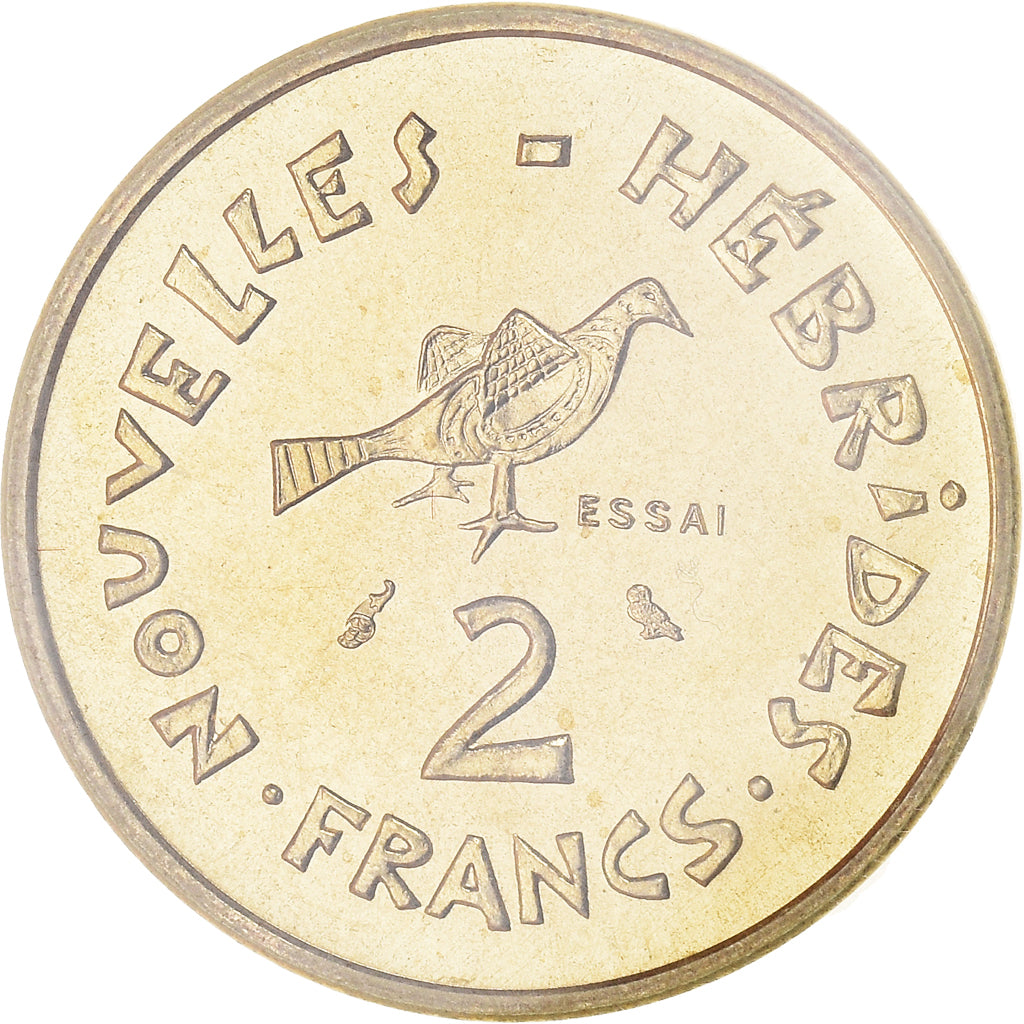 Moeda, Novas Hébridas, 2 Francs, 1970, Paris, ENSAIO, MS(65-70)