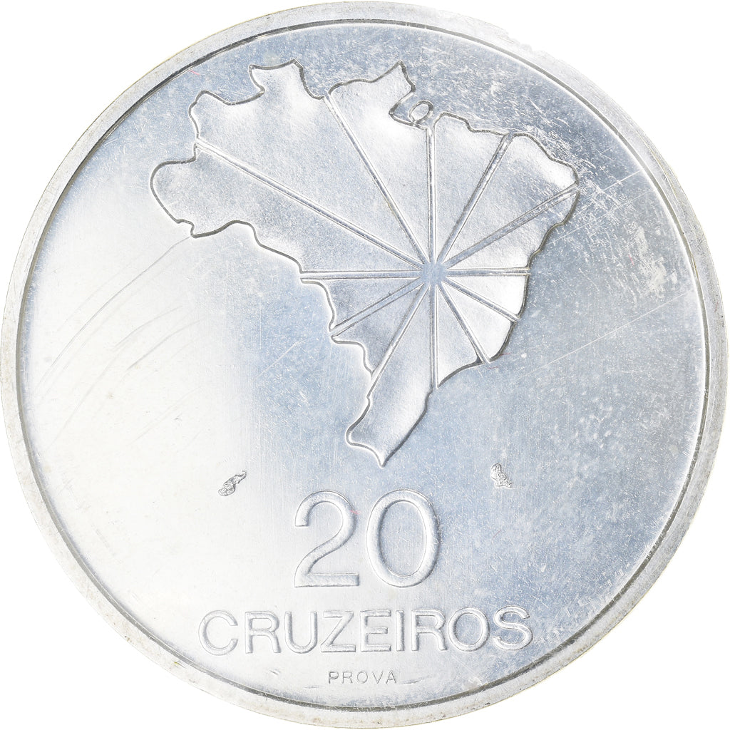 Moneta, Brazylia, 20 Cruzeiros, 1972, Paris, PRÓBA, MS(65-70), Srebro, KM:Pr6