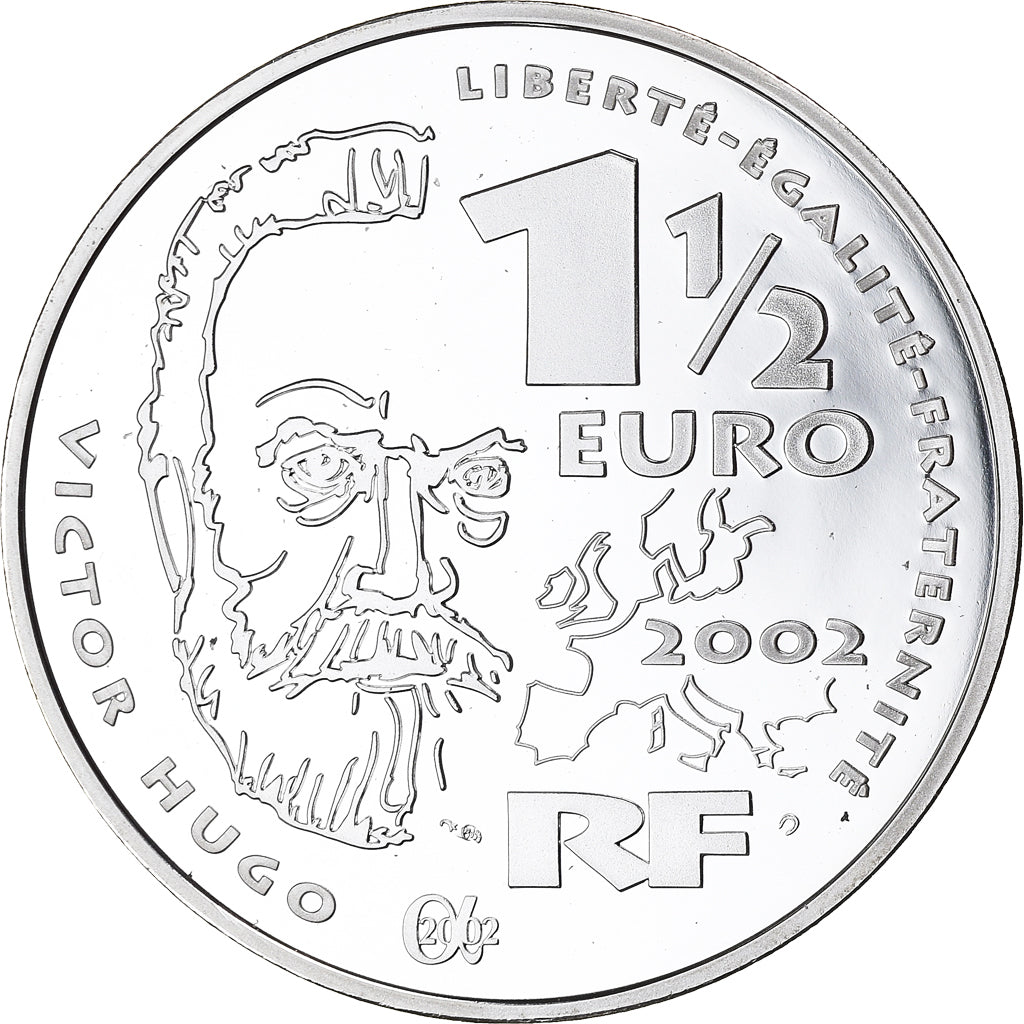 France, 1-1/2 Euro, Gavroche - Victor Hugo, 2002, Paris, Proof / BE, MS(65-70)