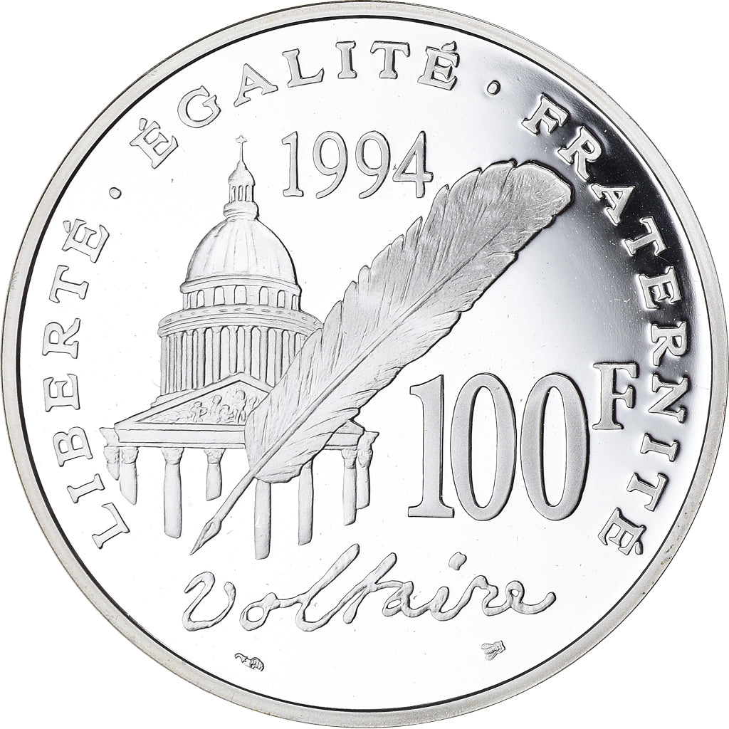 Münze, Frankreich, Voltaire, 100 Francs, 1994, Proof, STGL, Silber, KM:1182