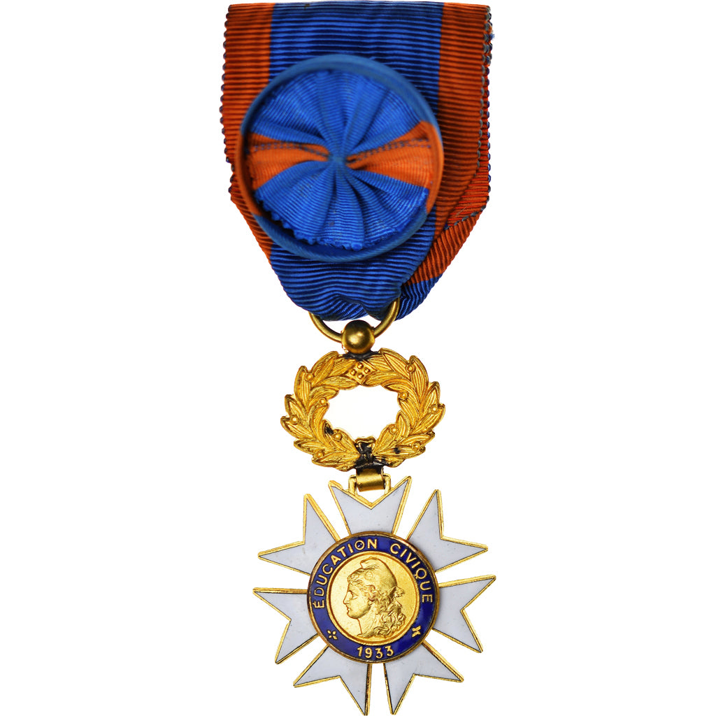France, Education Civique, Chevalier, Medal, 1933, Excellent Quality, Gilt
