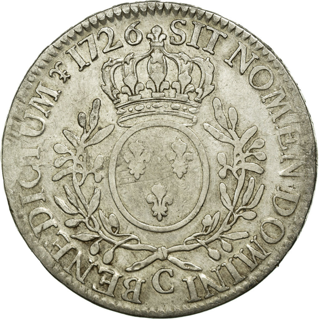 Coin, France, Louis XV, Écu aux branches d'olivier, Ecu, 1726, Caen, VF(20-25)