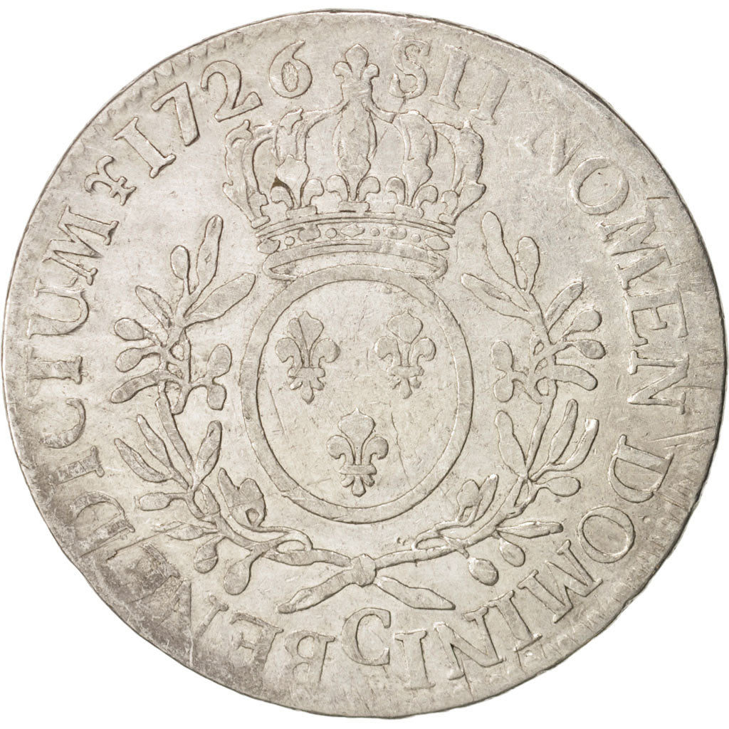France, Louis XV, Écu aux branches d'olivier, 1726, Caen, VF(20-25), KM486.5