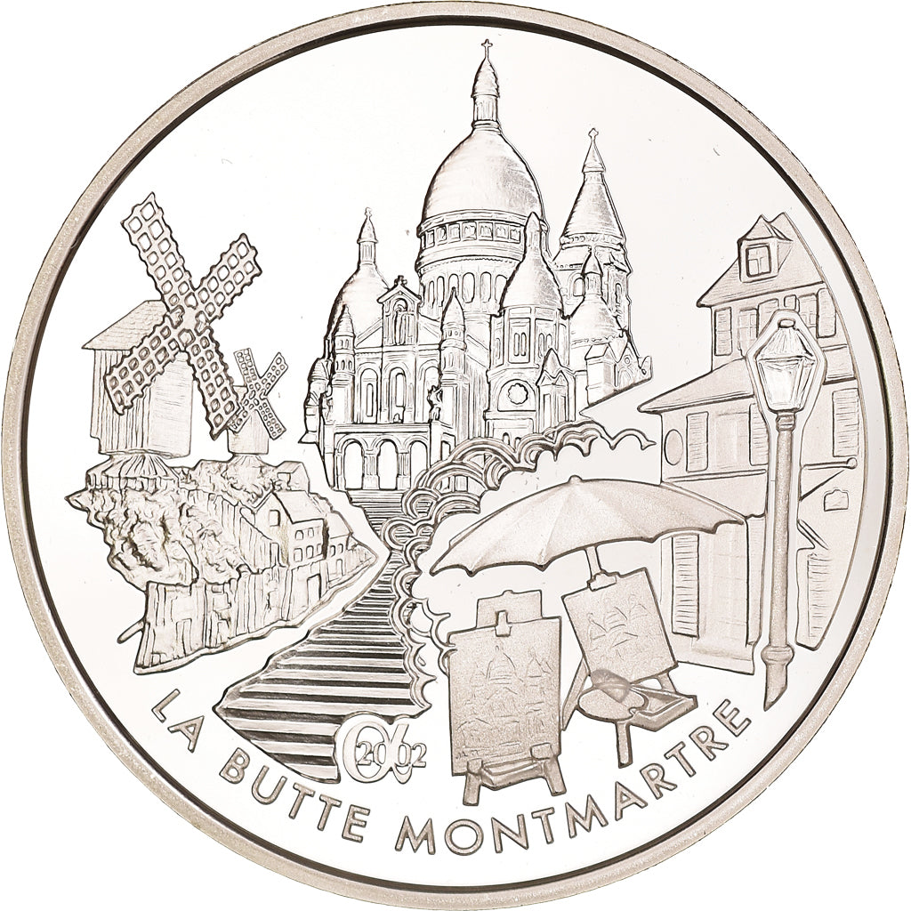 Francja, 1-1/2 Euro, Montmartre, 2002, Paris, Proof / BE, MS(65-70), Srebro