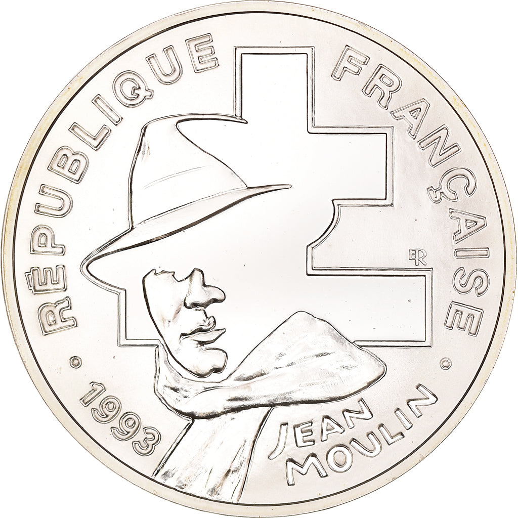 Moneta, Francia, Jean Moulin, 100 Francs, 1993, Proof / BE, FDC, Argento