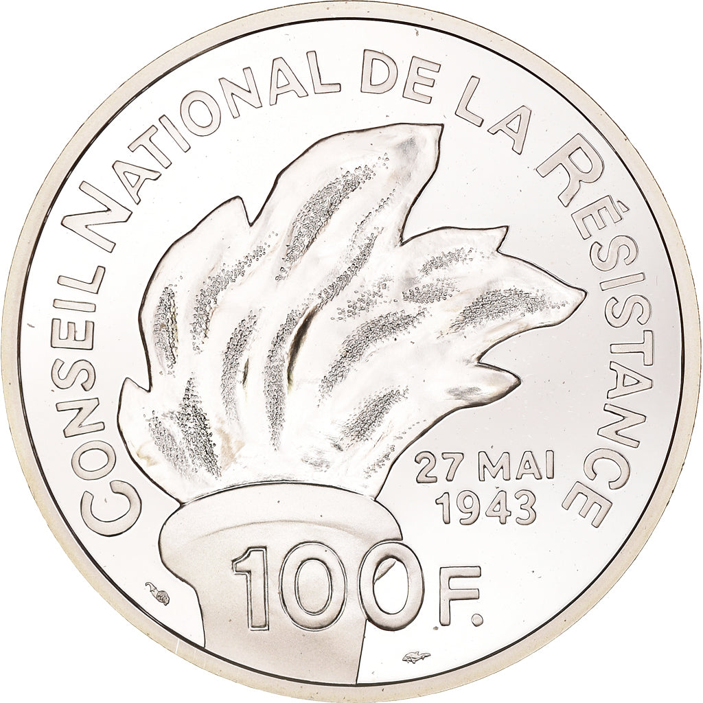 Moneta, Francia, Jean Moulin, 100 Francs, 1993, Proof / BE, FDC, Argento