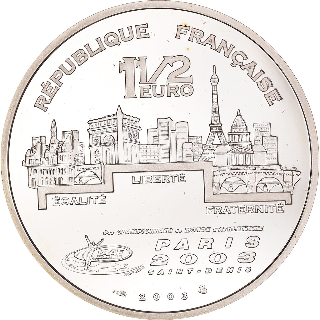 France, 1-1/2 Euro, Lancer du Poids, 2003, Paris, BE, MS(65-70), Silver