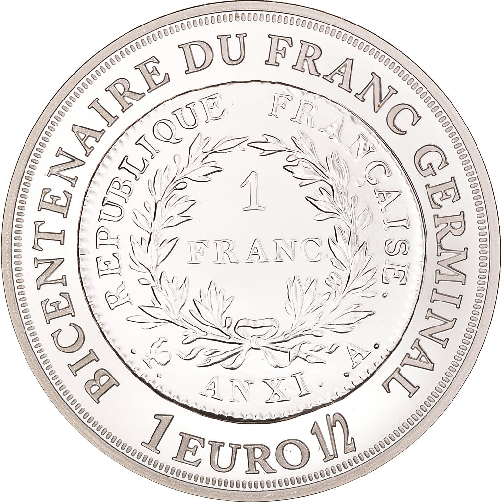 Francja, 1-1/2 Euro, 200th Anniversary of the Franc, 2003, Paris, Proof