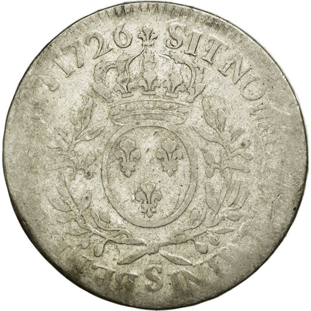 Coin, France, Louis XV, Écu aux branches d'olivier, Ecu, 1726, Reims, F(12-15)
