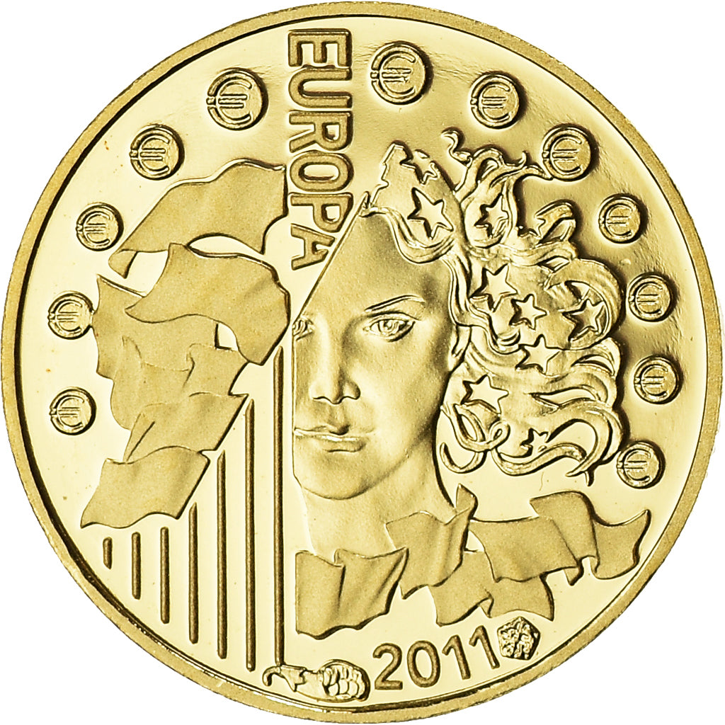 França, Europa, 5 Euro, 2011, Paris, Proof, MS(65-70), Dourado, Gadoury:EU 488