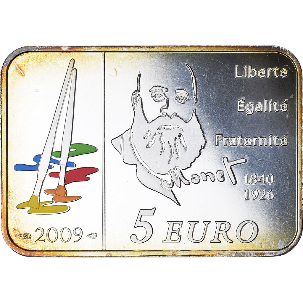 France, 5 Euro, Claude Monet, 2009, Paris, MS(65-70), Silver